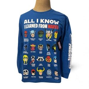 Marvel Comics Long Sleeve Graphic Tshirt Mens Large Blue Multiple Characters